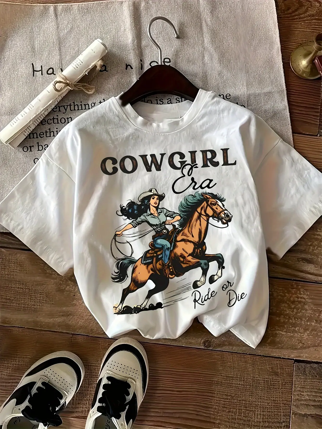 Cowgirl Life Graphic Tee | 100% Cotton Soft Shirt | Back to School | Breathable Everyday Top for Girls tops school Casual Crewneck Fabric Shortsleeve girly tops