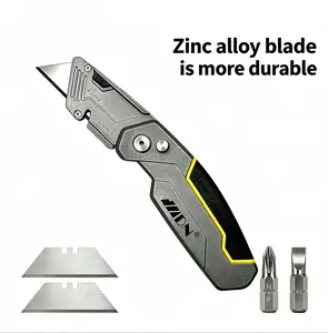 Heavy-Duty Folding Multitool - 2-in-1 Box Cutter & Screwdriver for Warehouse Work, Durable Material, Quick-Replaceable Retractable Blades, 2 Spare Blades, Built-In Flat/Cross Heads, Pocket Clip, Ideal for Dad, DIY Enthusiasts, Handymen