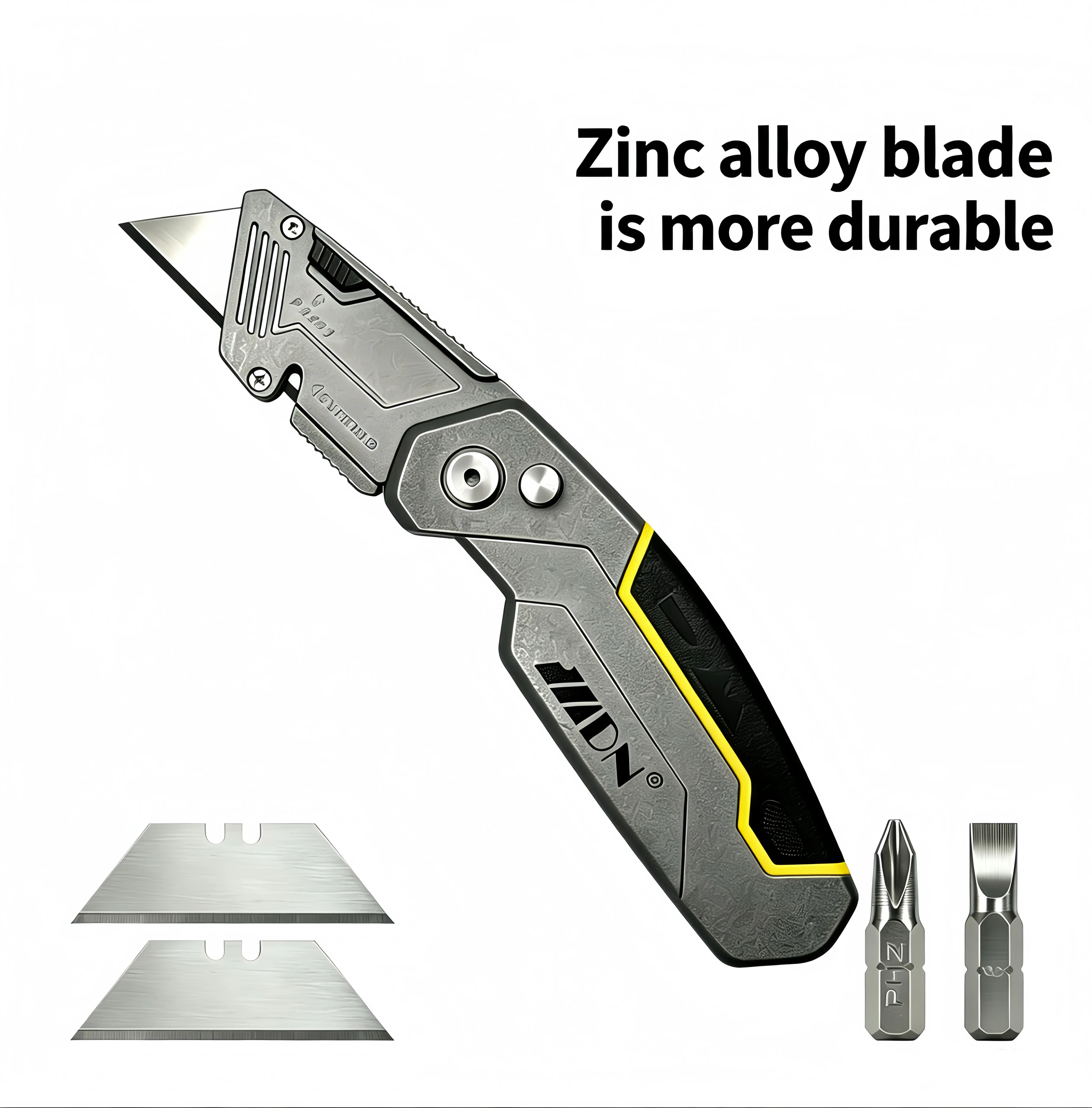 Heavy-Duty Folding Multitool - 2-in-1 Box Cutter & Screwdriver for Warehouse Work, Durable Material, Quick-Replaceable Retractable Blades, 2 Spare Blades, Built-In Flat/Cross Heads, Pocket Clip, Ideal for Dad, DIY Enthusiasts, Handymen, Edc Gear, Mechanic