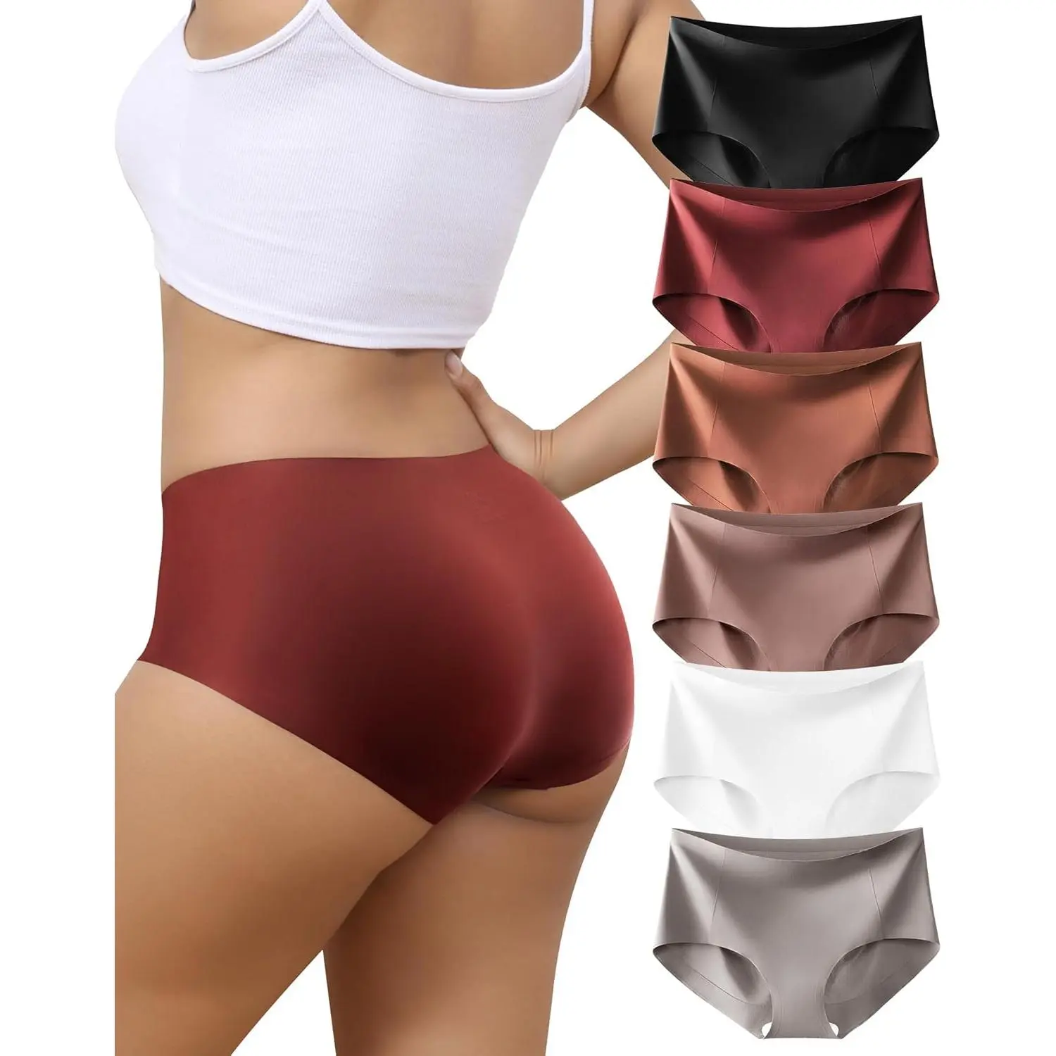 Women's Underwear Seamless No Show Hipster Bikini Panties Stretch Invisible Briefs 6 Pack S-2XL