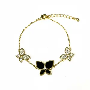 Black Bloom CZ Butterfly Bracele_Gold LM
