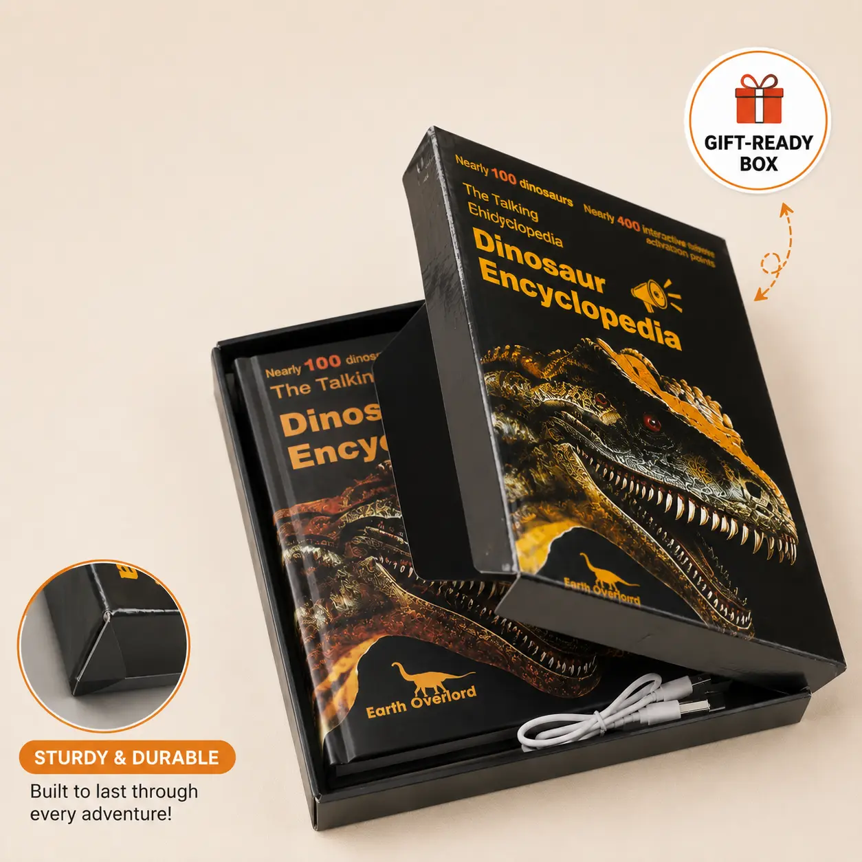 Kids' Interactive Dinosaur Sound Book - 400+ Sound Points, USB Rechargeable Educational Language Toy learning Early Science Interest Encourages Curiosity Packed in Packed in Color Box