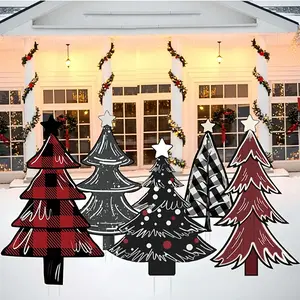 5pcs Christmas Garden Decorations, Small Christmas Tree Stakes, Winter Garden Atmosphere Plaques, Outdoor Christmas Decoration Props
