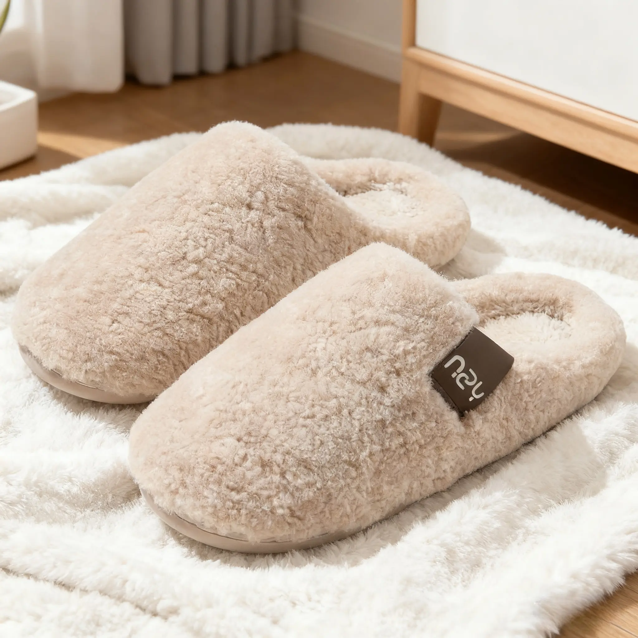 Women's Cozy Fuzzy Slippers with Memory Foam, Slip-On Round Toe Shoe with an Anti-Skid Rubber Sole for Indoor and Outdoor Wear, Soft Rubber Slippers
