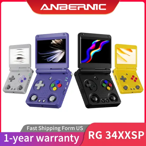 ANBERNIC RG34XXSP Plastic Handheld Gaming Console with Handle, 64G Storage Preloaded 5000+ Retro Games, 3300mAh Batteries Built-in, 30+ Simulators Support, 5G WiFi, Bluetooth, HD Display, USB, 5V Rechargeable Portable Console for Retro Gaming Setup