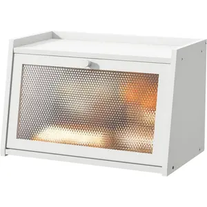 Farmhouse Bread Box with Window -White Natural Wood Bread Storage Container for Kitchen Countertop