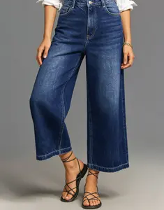 Wide Leg Stretch Jeans - Comfortable Soft and Breathable for Casual Wear Denim Womenswear with High Waist and Loose Fit