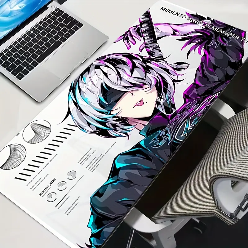 【Moving Season】Large Rubber Base Non-Slip Anime Girl Design Mouse Pad | Rectangular Gaming Mouse Mat, Cute Black and White Themed Keyboard Pad for Computer Accessories