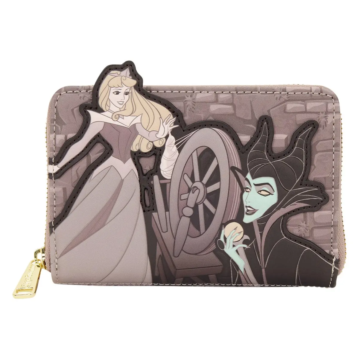 Disney Sleeping Beauty Spinning Wheel Zip Around Wallet, Polyurethane, Card Slots, Debossed Appliqué, Wallet Purse, Fashionable Wallet