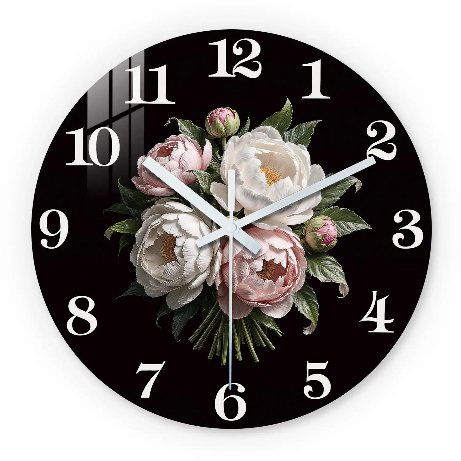 Floral Pattern Peonies Wooden Wall Clock, Silent Operation, Aa Battery Powered, Decorative, Home Decor, Ideal for Living Room, Bedroom, Office, Versatile Setting, Mother's Day Perfect Gift