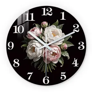 Floral Pattern Peonies Wooden Wall Clock, Silent Operation, Aa Battery Powered, Decorative, Home Decor, Ideal for Living Room, Bedroom, Office, Versatile Setting, Mother's Day Perfect Gift