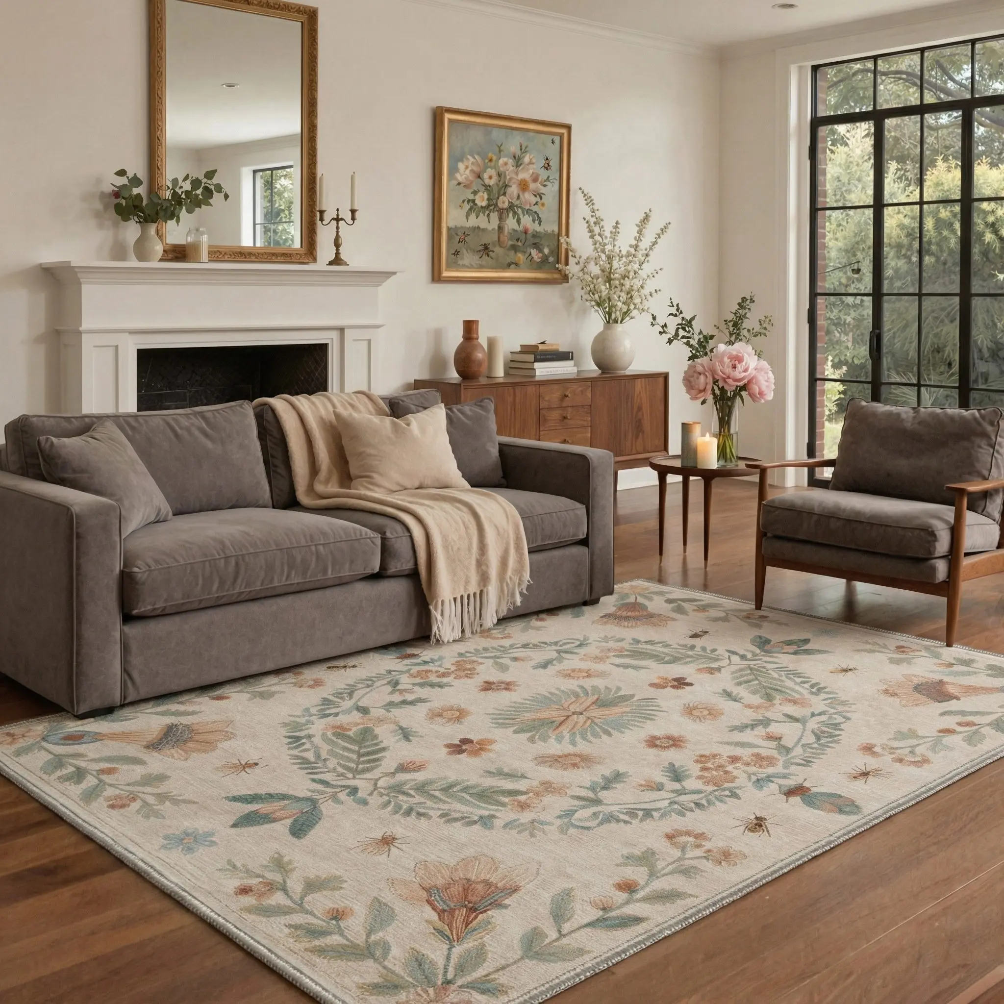 【Back To School】GENIMO Area Rug – Machine Washable, Pet Friendly, Non-Slip Floor Rug, Soft Home Carpet, Ideal Living Room, Bedroom, Kitchen, Hallway Decor ,ARF2641-PETAL