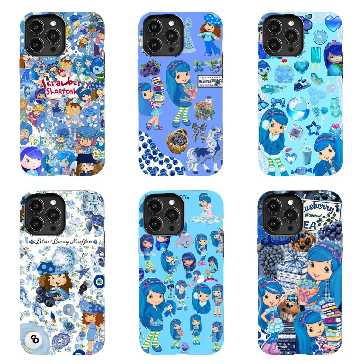 "Blueberry Muffin & Strawberry Sweetheart" Y2K-Style Phone Case — Collage Design featuring Nostalgic 2000s Cartoon Prints. Scratch-Resistant & Drop-Protective Cover, Compatible with iPhone 11–17 Pro Max/Plus Series and Samsung Galaxy S23–25 Series.