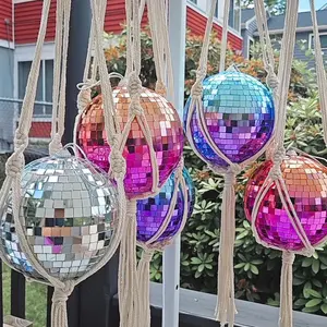 Hanging Macrame Disco Ball, Boho Decor, Disco Ball Suncatcher, Rainbow Maker, Disco Ball Decor, Colored disco Ball, Light Catcher