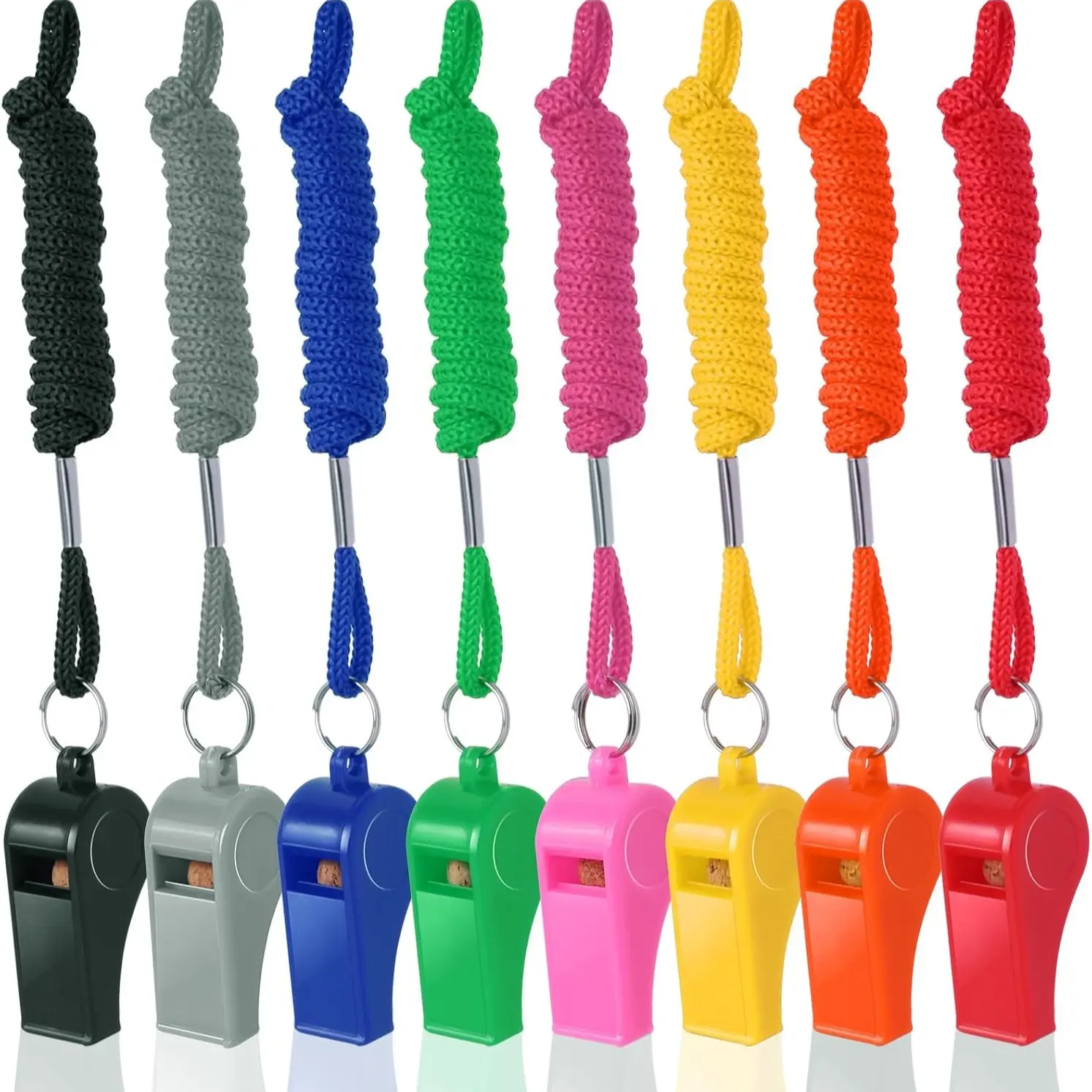 8-Pack Colorful Plastic Whistles with Lanyard, Screaming Whistle, 120db Loud Sports Whistle, Volleyball Gear, Volleyball Accessories, Ideal for Coaches, Teachers, Emergency Kits, Events