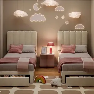 2 Sets Twin Bed Frame,Velvet Upholstered Platform Bed with Wave Headboard for Girls/Kids,Easy Assembly,Wooden Slats Support,No Box Spring Needed,Beige