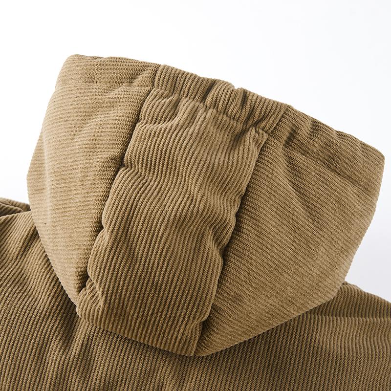 New autumn/winter loose thick corduroy jacket, windproof and cold-resistant bread jacket; retro color-block hooded windproof and cold-resistant warm jacket; men’s autumn/winter thick corduroy temperature-lock hooded casual jacket; casual warm hooded jacke