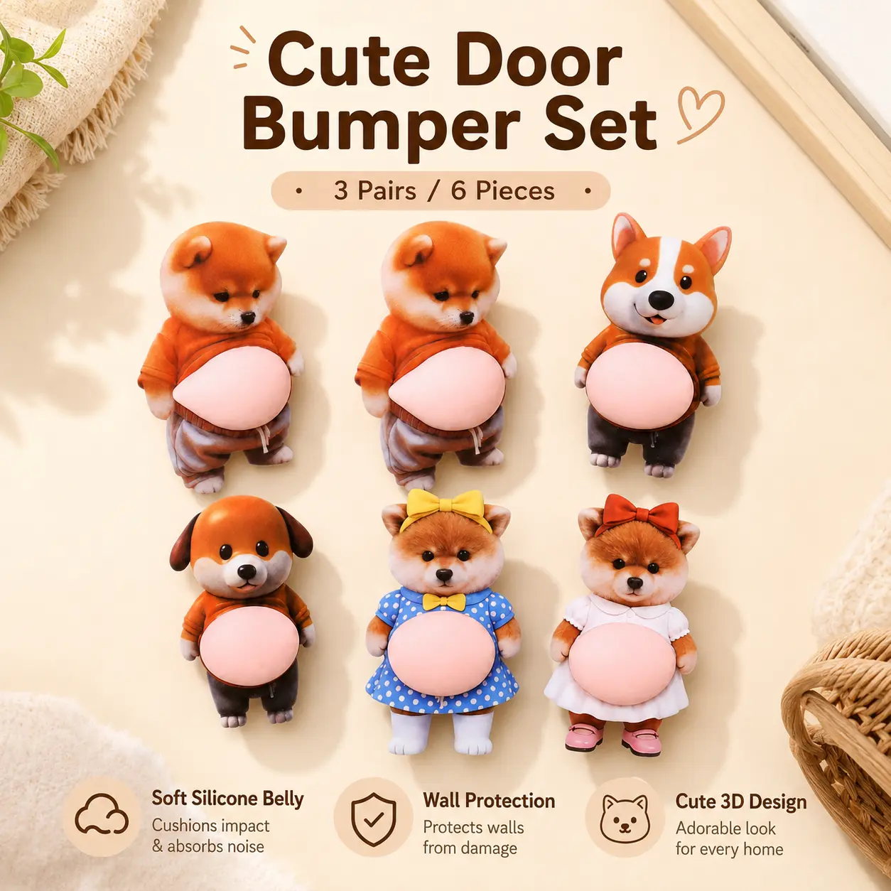 6PCS Cute Dog Soft Silicone Handle Bumper Anti-Collision Pad, Self-Adhesive Peel-and-Stick Wall Protector, Quiet Close Buffer for Walls/Cabinets, Non-Toxic Home Supply Party Favor Gift # church grooms men option transparent bag custom bags quirky maltose