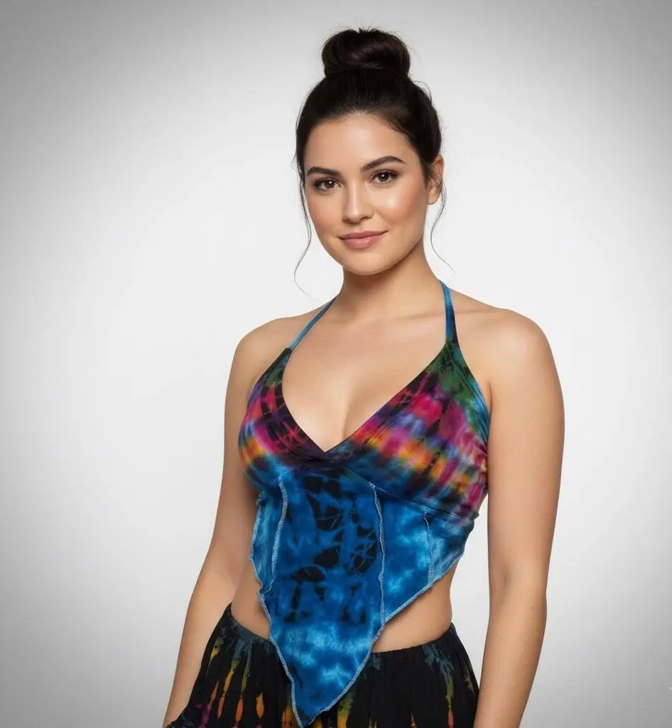 Blue Tie Dye Halter Top | V-Neck Backless Boho Festival Top | Handmade Assorted Beach Bohemian