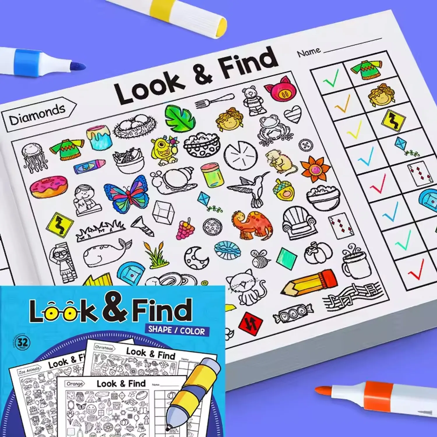 Children's Look-and-Find Coloring Book, Shape & Color Practice Workbook, Enhance Visual Perception, Strengthen Focus & Attention