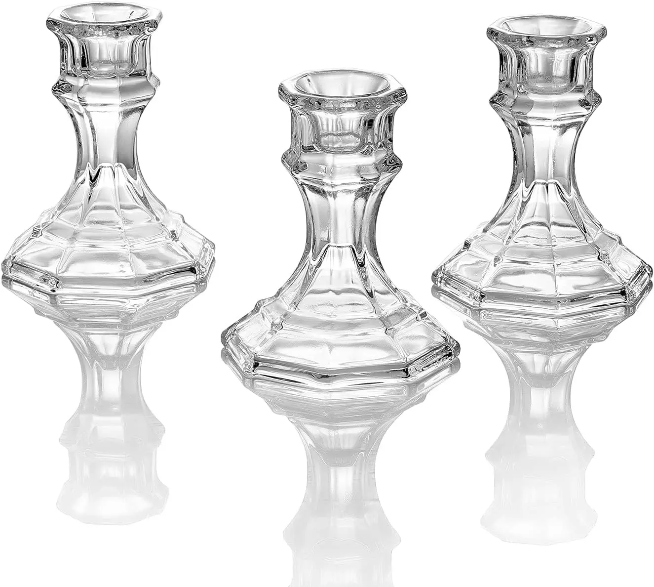 (12 Pack) Clear Glass Candlestick Holders, Taper Candle Stick Holders Set for Wedding & Home Decor - CH06