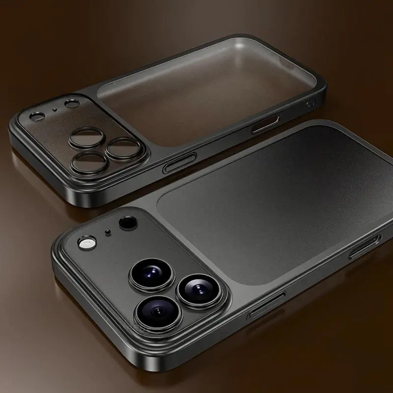 1PC Luxury Matte Transparent Wireless Charging Phone Case for Phone 13/14/15/16/17 Air Pro Max with Shockproof Lens Film and Clear Back Cover Protective Protection