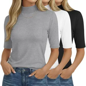 Pack Women's Mock Neck Tshirts Half Sleeve Turtleneck Tops Loose Fit Dressy Casual Tunic Shirts Summer Basic Tees