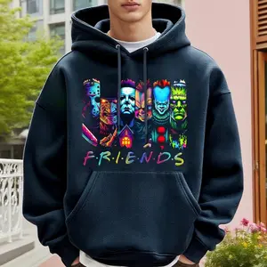 Horror Movie Friends Hoodie, Funny Horror, Halloween Vibes, Casual Graphic Long Sleeve Shirt, Basic Fit Unisex, Full Colors Hoodie, Unisex