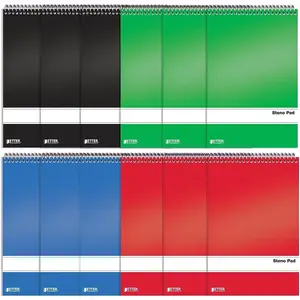 Better Office Steno Pad, 6" x 9", Gregg Ruled, Assorted Colors, 80 Sheets/Pad, 12 Pads/Pack (25812-12PK)