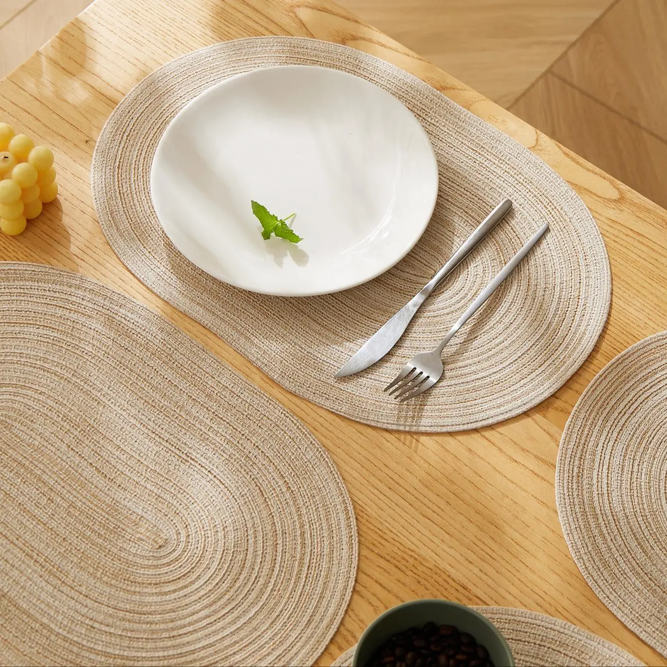 Oval Shaped Boho Style Kitchen Decorative Placemat, 4 Counts Washable Heat Resistant Placemat, Table Placemats for Home Kitchen Dining Room