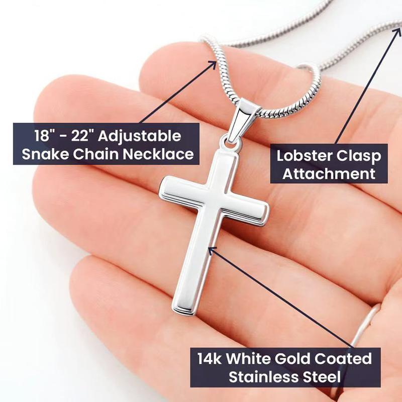To My Son Cross Necklace from Mom Stainless Steel Cuban Link Chain with Engraved Pendant 49cm Perfect Birthday Graduation Gift for Him jesus christ crucifix