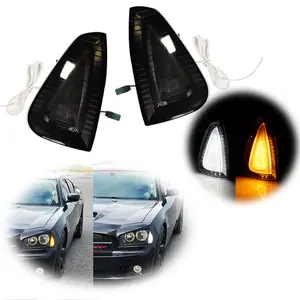 2PCS Smoked Lens Amber W/ white LED Side Marker Signal Lights For Dodge Charger 2006 2007 2008 2009 2010 Replace OEM 4806219AD 4806218AD