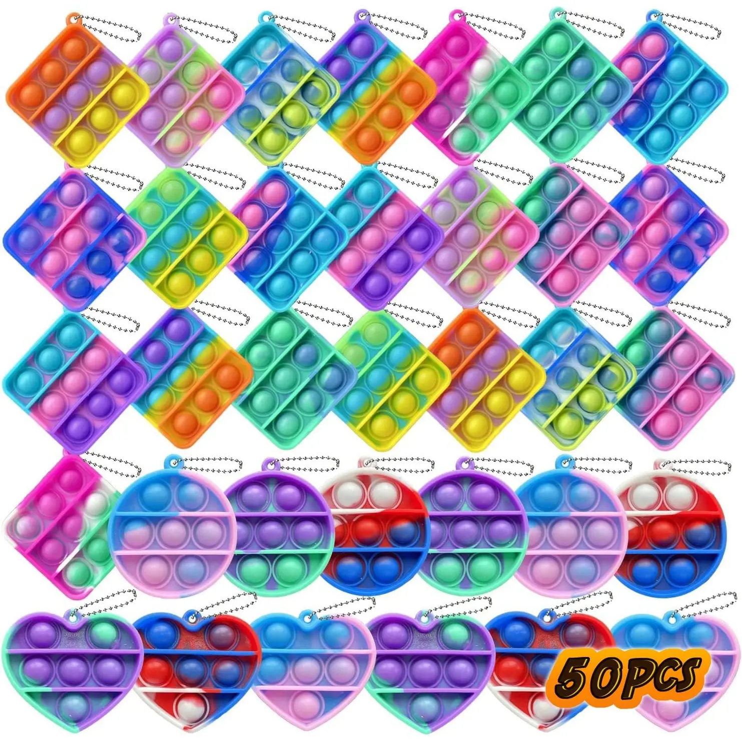 50 pcs Random Color Mini Squeeze Pop Bubble Fidget Sensory Toys, Mini Keychain Wrap Small Relieve Anxiety Stress Toy, Pop Bulk Silicone Classroom Prize for Kids Adult Party Gift