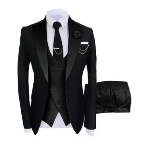 Men’s slim-fit three-piece suit set — double-breasted sports jacket, vest, and trousers; suitable for weddings and formal occasions; casual suit; men’s slim-fit wedding suit; pocket set; men’s three-piece set; party suit; business casual; tailcoat.