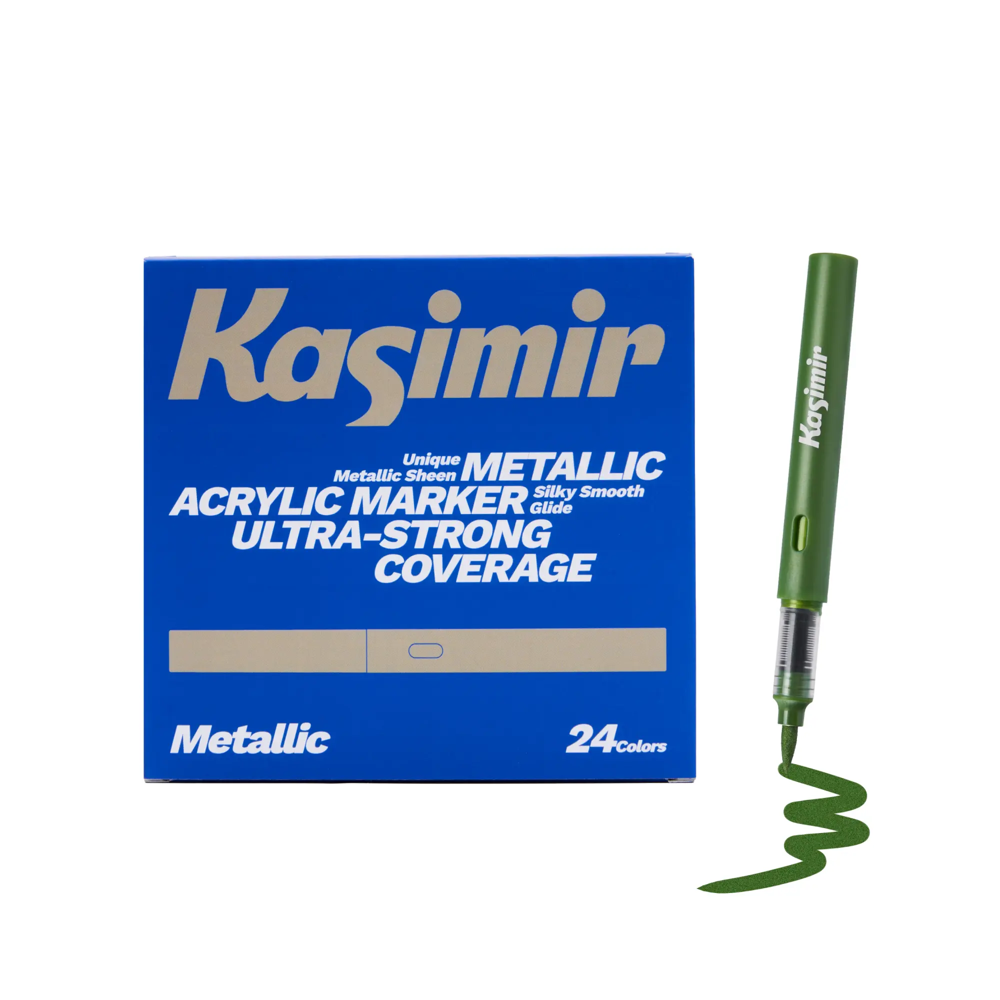 Kasimir Acrylic Markers - Shiny Rich Reflective Metallic Paint Pens, Layerable, Blendable, Multi-Surface Superior Coverage, Quick-Dry, No Smudging or Sticky Residue, Direct Liquid Ink Flow, No Undercoating Required, Reliable From Start to Finish