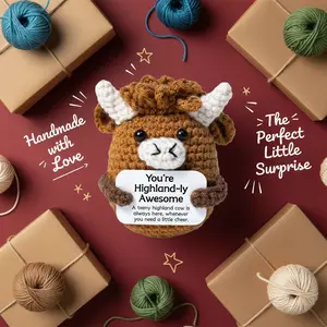 Emotional Support Highland Cow Cute Crochet Desk Decor Mini Funny Awesome Highland Cow, Positive Crochet of Desk Decor - Emotional Support Crochet Animals for Women, Coworker, Highland Cow Stuffed Animal Cheer Up Gifts