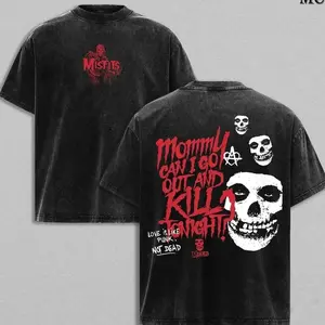 Misfits Band Tee Washed – Mommy Can I Go Out And Kill Tonight Vintage Heavy Cotton Oversize Unisex Horror Punk Graphic T-Shirt, Misfits Hoodie & Sweatshirt Retro Punk Rock Streetwear Concert Tour Fan Merch Collector Top for Men and Women Fans 53T