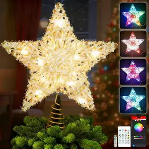 Smart Christmas Tree Topper 9-inch RGB Color Star Tree Topper Features Timer, App Control, USB Power Supply, Music Sync Gold Tree Topper Ideal for Indoor Parties and Holiday Decorations
