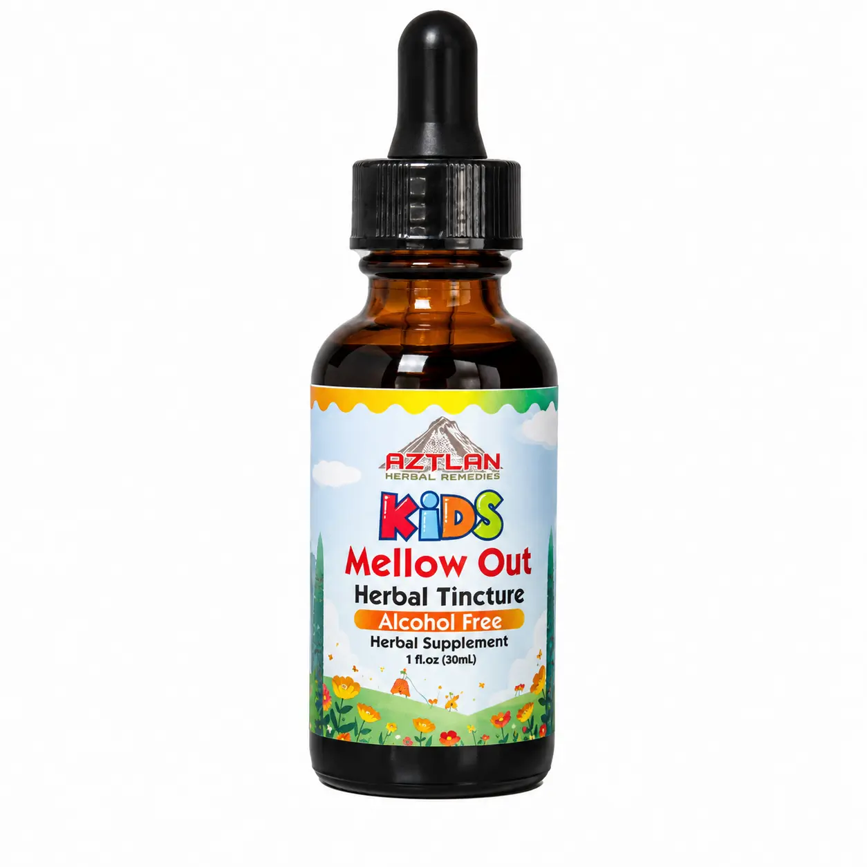 Aztlan Herbal Remedies Kids Mellow Out 1oz Alcohol-Free Supplement with Chamomile Valerian Lobelia & Hops for Calm Mood and Restful Sleep