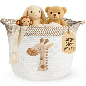 Adorable Giraffe Storage Basket for Nursery – 15”x11” Cotton Rope Bin with Soft Felt Patch – Perfect for Toys, Baby Laundry, Diapers & Towels – Foldable, Washable & Safe for Babies – Cute & Functional Organizer for Any Baby Room