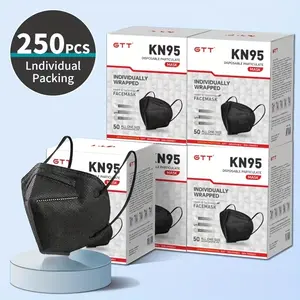 200/250pcs KN95 Masks with 5-Layer Protection + 3D Stereo Design, Wide Ear Straps + Adjustable Nose Clips, Foldable Design for Easy Carrying, Available in Black And White, Suitable for Daily Commuting [Individually Packaged]