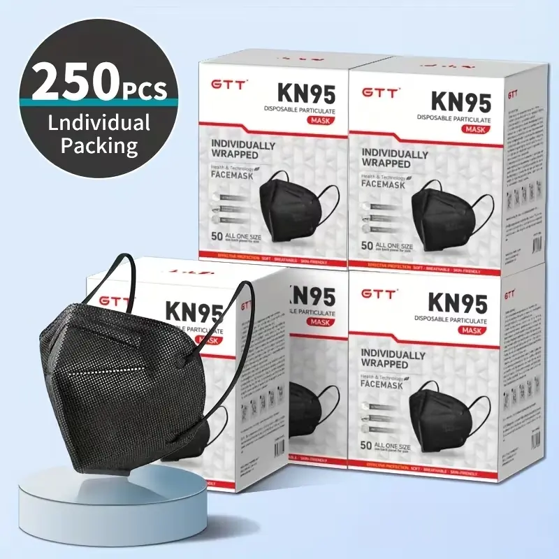 200pcs KN95 Masks with 5-Layer Protection + 3D Stereo Design, Wide Ear Straps + Adjustable Nose Clips, Foldable Design for Easy Carrying, Available in Black And White, Suitable for Daily Commuting [Individually Packaged]