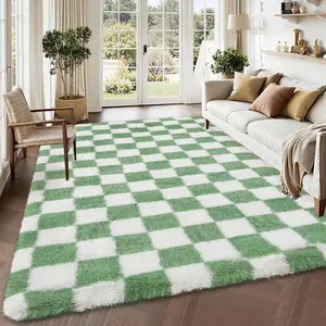 High-Resilience Sponge Washable Carpet, Modern Organized Grid, For Living, Hall, or Office