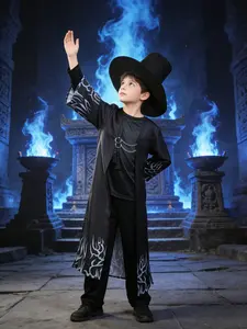 Boys' Halloween Party Set, Long Sleeve Sweatshirt, Fitted Pullover, Solid Pattern, Includes Pants and Hat, All Seasons Wear