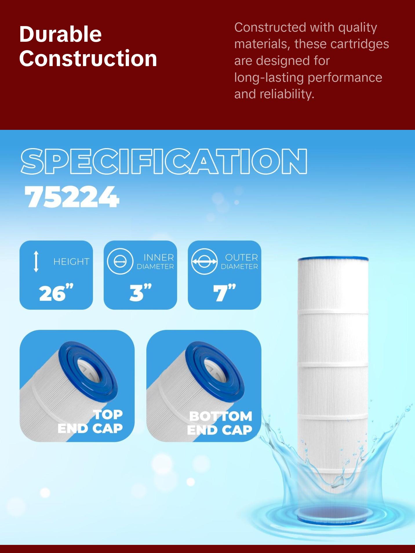 XtremepowerUS Pool Filter Replacement Cartridge 4-Pack 105 sq.ft OD 26" x 7 for Efficient Filtration Systems Compact Design Easy Replacement   Pool Filter Cartridge