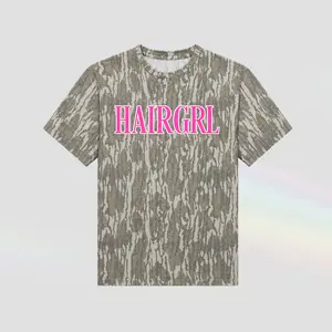 Menswear Camo Graphic T-Shirt - HAIRL GRL Vintage Camouflage Hairstylist Top, Beauty Salon Casual Unisex Cotton Tee