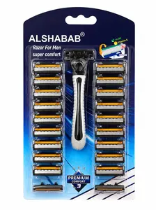 ALSHABAB Men’s Razor Kit – 1 Handle & 20 Replacement Cartridges | Smooth Close Shave