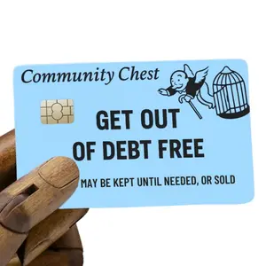 Get Out of Debt Free Credit Card Cover – Funny Blue Meme Vinyl Sticker Design