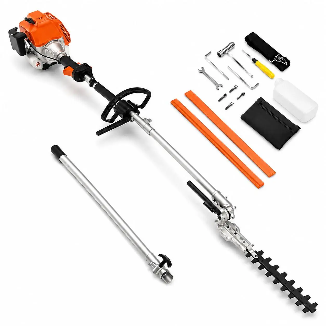 Garvee 43CC Gas Powered Hedge Trimmer, 2-Cycle Long Reach Tool with Pole Saw, String Trimmer and Brush Cutter Attachments, EPA Compliant Lawn Care Equipment for Yard Maintenance