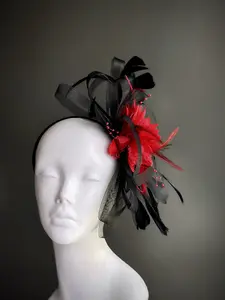 Feather Tulle Hairpiece - Red Black